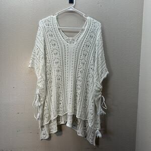 LA CLASS Swimsuit Cover Up Sz L/XL Ivory Crochet Lace Kaftan Shawl Poncho Boho